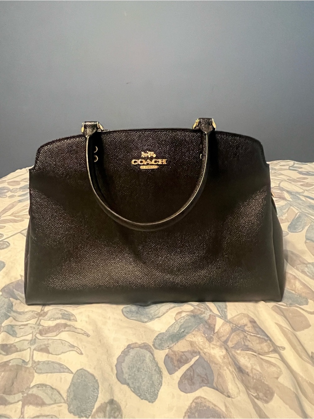 COACH Black Saffiano Leather Satchel with Gold Hardware